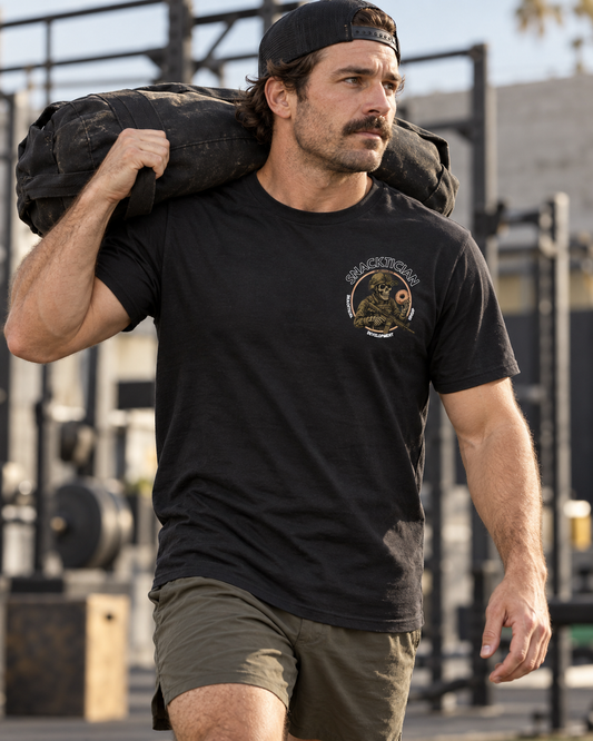 Black - Lifestyle mockup — SNACKTICIAN MIL, men's fit, active front view